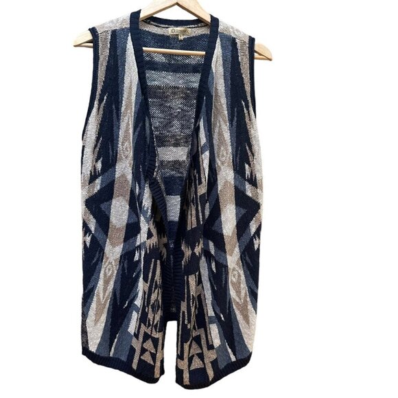 Democracy Open-Front Knit Vest  Aztec‎ Western Print Navy & Beige Size M - Picture 1 of 6